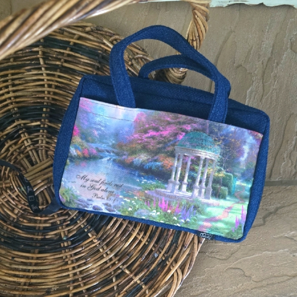 Blue Bible Handbag with Scenic Print